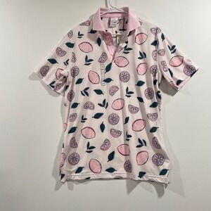 Puma Arnold Palmer MATTR Golf Polo Shirt Mens Medium Pink Lemon Print New